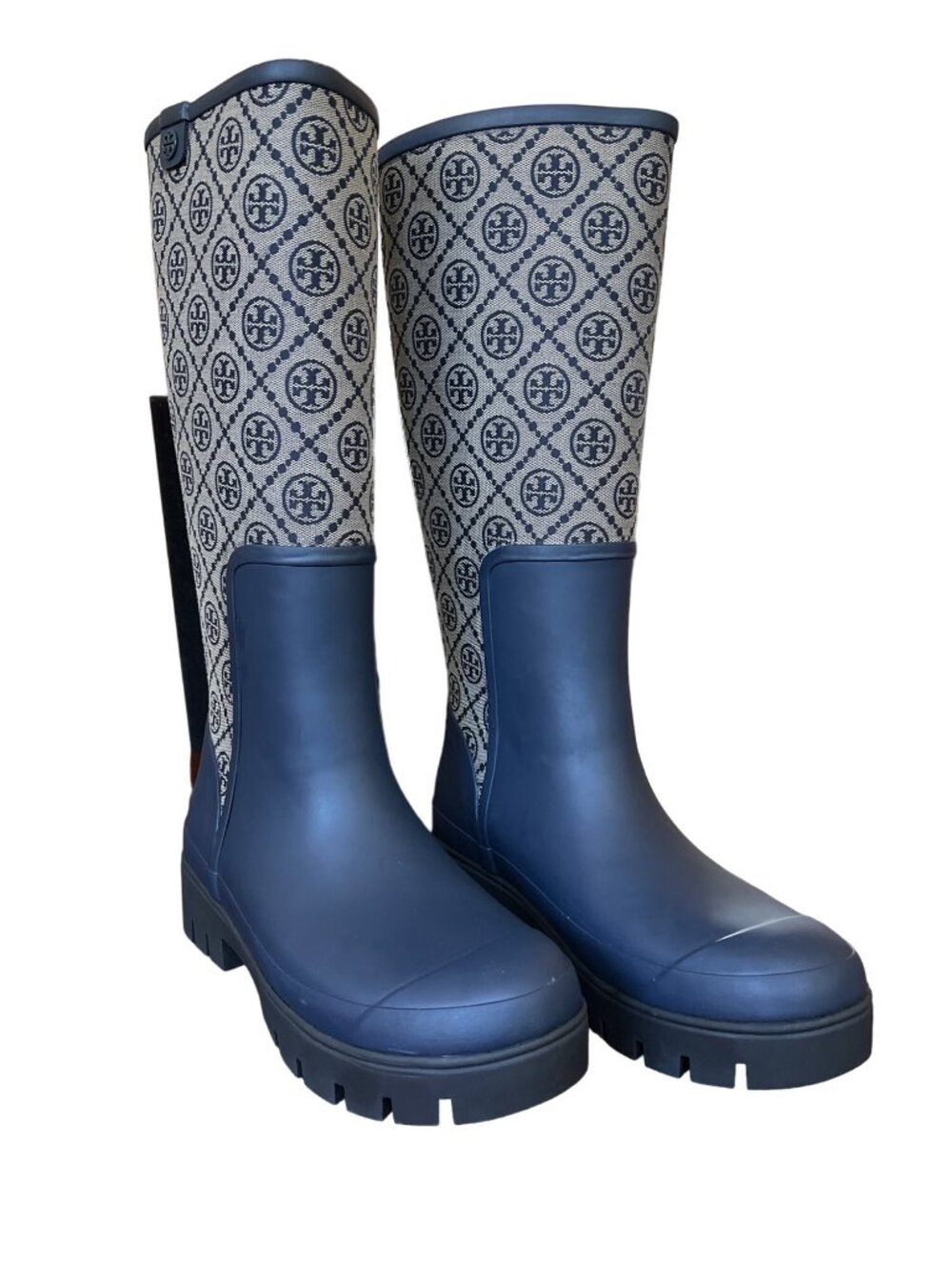 N-84. Tory Burch T Monogram Hurricane Tall Boot Perfect Navy US 8 - Picture 3 of 7
